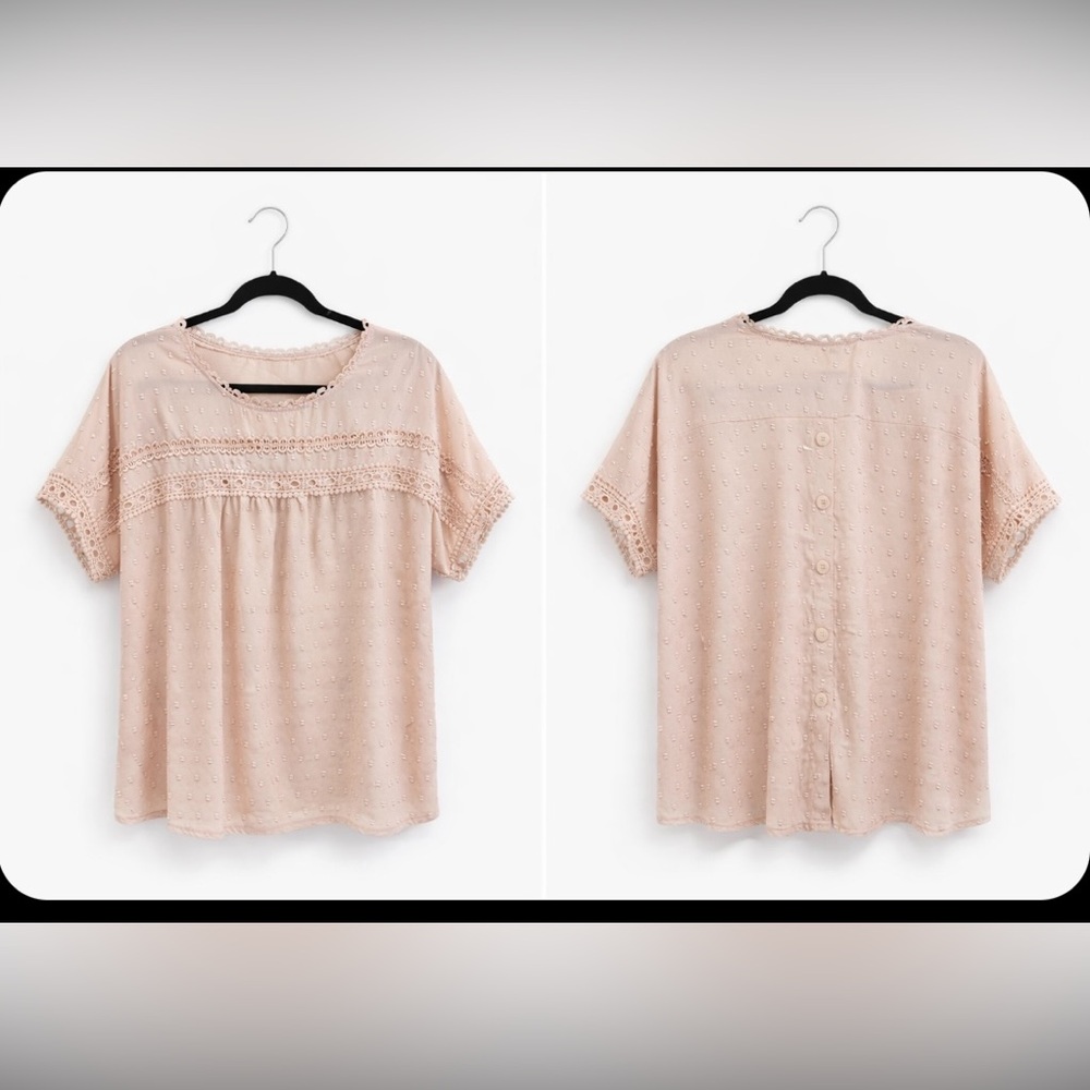 EUC Beige Lace Detail Blouse -
Size 2X - Boho Neutral Top